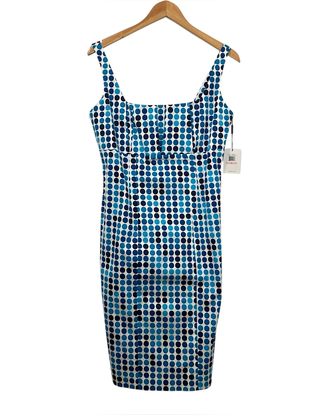 Calvin Klein Womens Polka Dot Sheath Dress Sz 10 Blue Square Neck Sleeveless